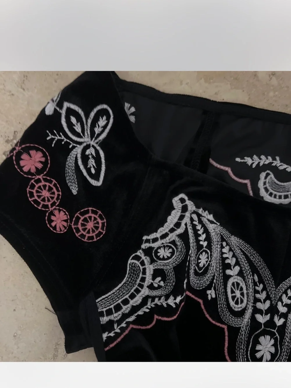 Free People Black Velvet Embroidered Short Sleeve Top
